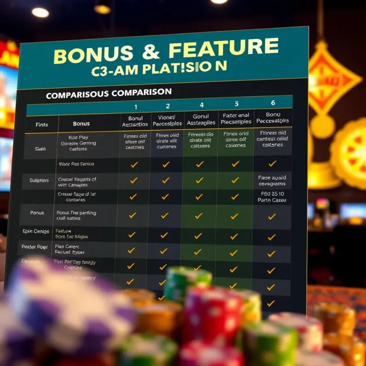 Comparison chart highlighting bonus features and value across Australian online casinos