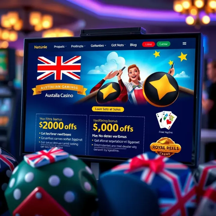 Illustration of Australian-themed online casino interface displaying no deposit bonus offers and terms