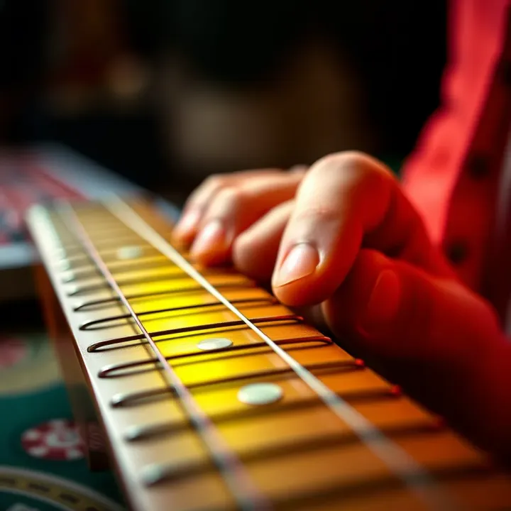 Guitar fretboard showing chord finger positioning for Blow Up the Pokies