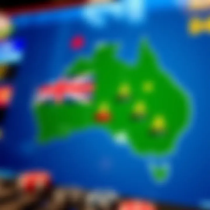 Graphic showing Australian map with legal symbols representing online gambling regulations and player protection