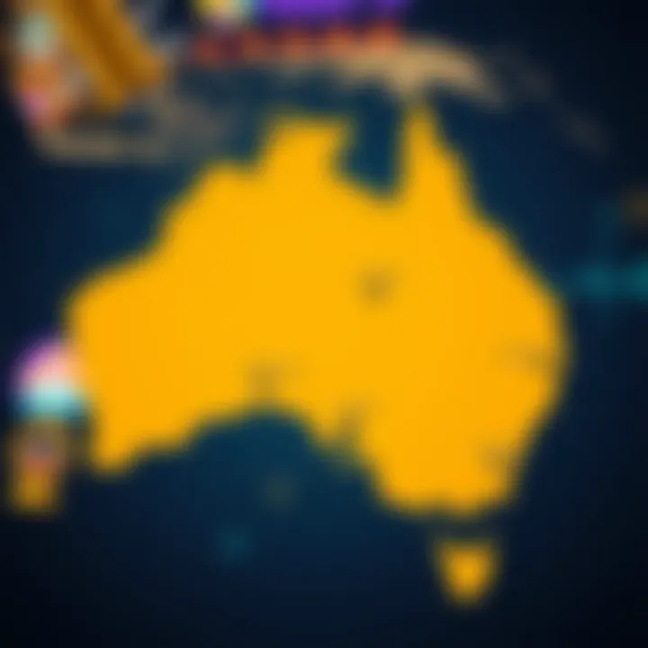 Map highlighting popular Australian locations where online pokies are legally accessible