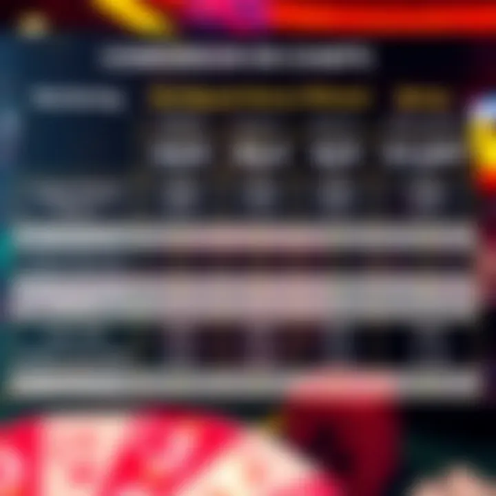 Comparison chart showing different casino bonuses and wagering requirements