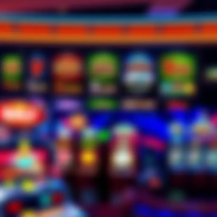 Colorful online casino games interface showcasing various slot machines and table games