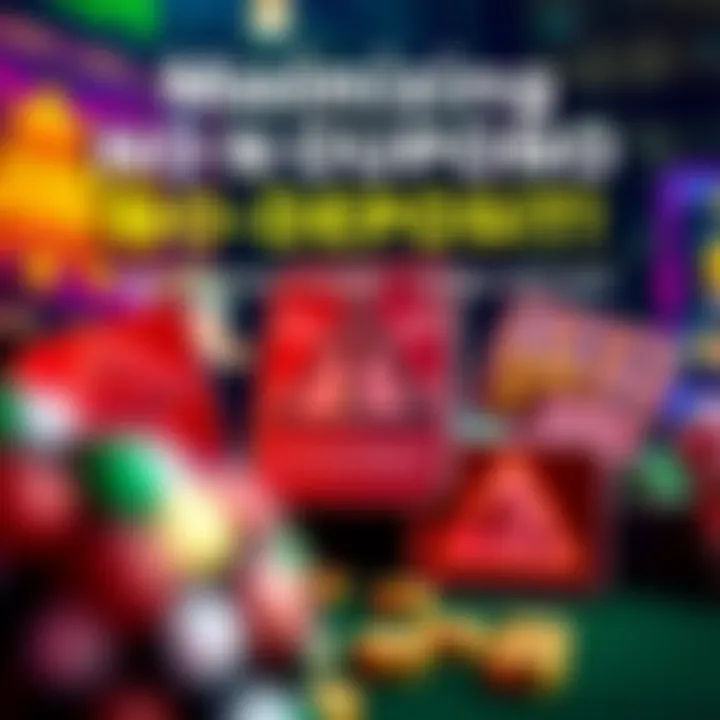 Illustration of casino game icons with bonus tags and warning signs