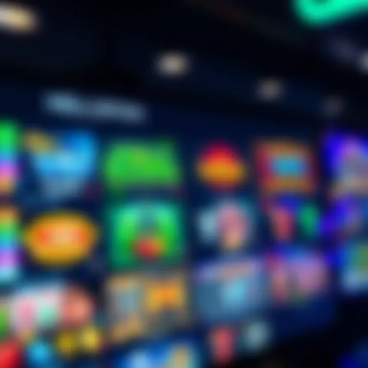 Colorful assortment of casino slot games displayed on a digital screen