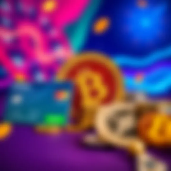 Secure online casino payment methods including credit cards, e-wallets, and cryptocurrency icons on a vibrant background