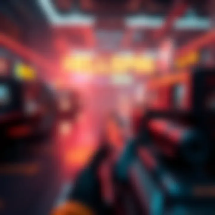 Futuristic fast-paced shooter gameplay with vibrant retro visuals and intense combat scenes