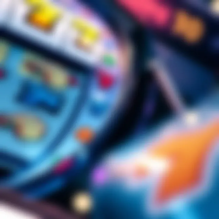 Close-up view of a spinning pokie machine reel with colorful symbols