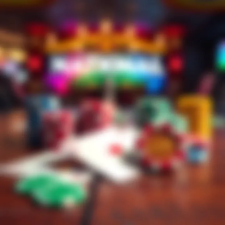 Colorful casino chips and playing cards on a wooden table representing no deposit bonus offers at National Casino