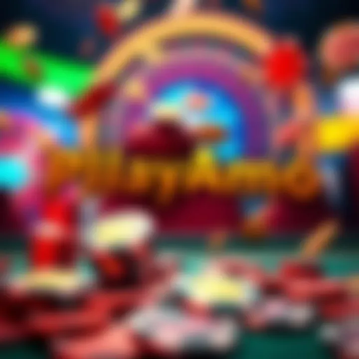 Digital coins and casino chips floating over a vibrant gaming background