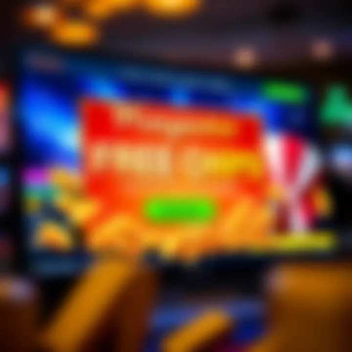 Illustration of an online casino interface showing free chips offer on screen