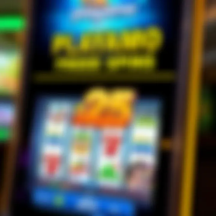 Illustration showing a digital casino slot machine with spinning reels and highlighted free spins promotion