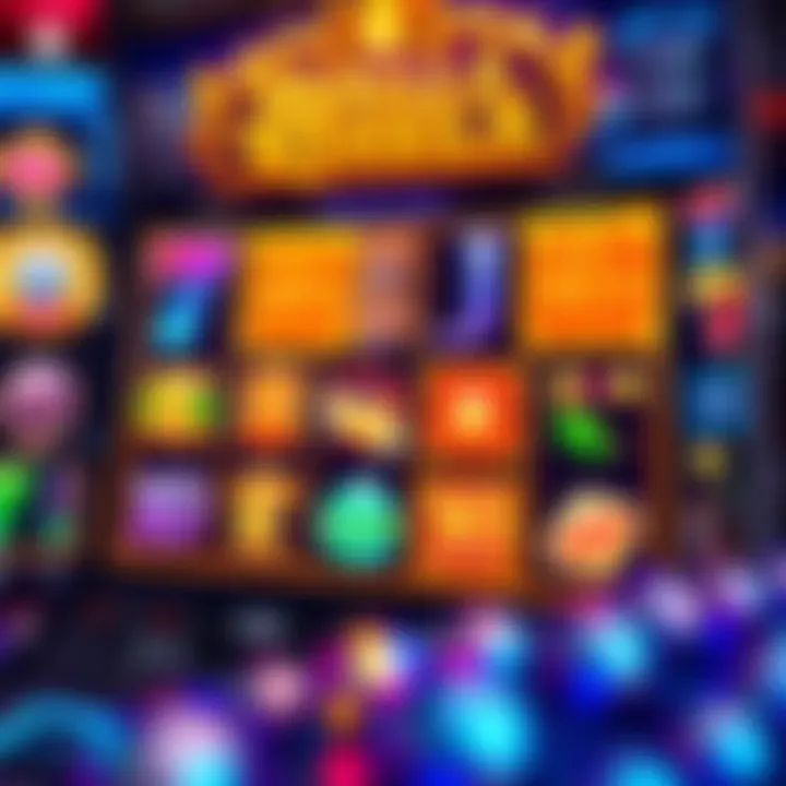 Slot machine interface showcasing Royal Reels game features with colorful reels and symbols