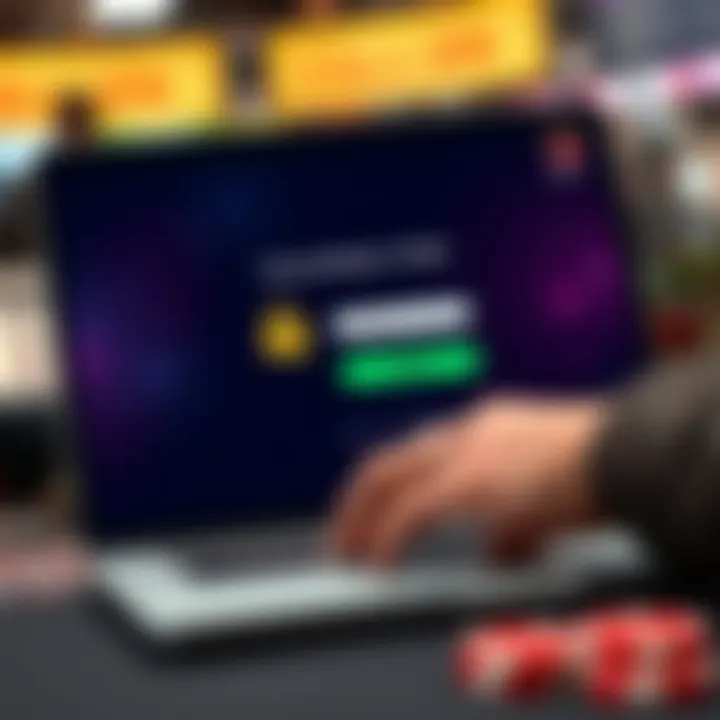 User logging into online gaming platform on laptop with secure connection