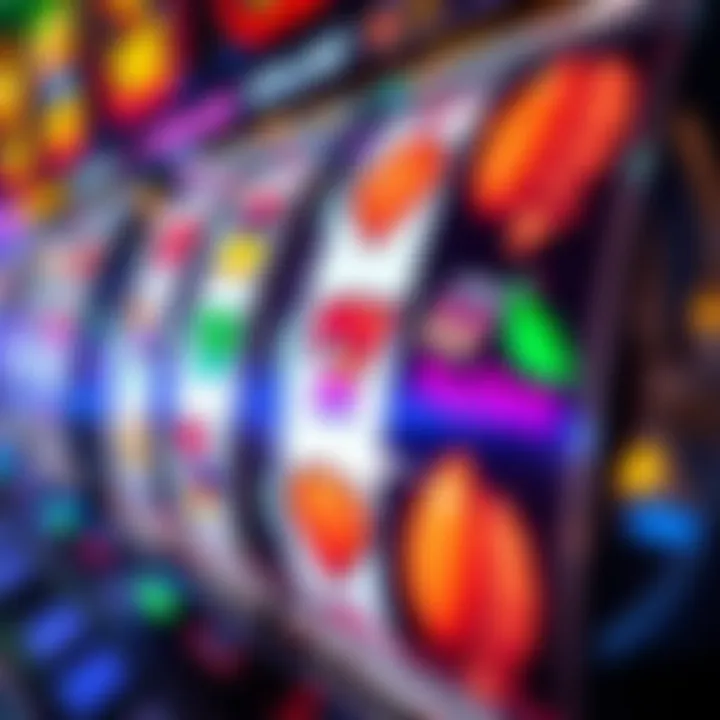Slot machine reels displaying various colorful symbols in a casino game