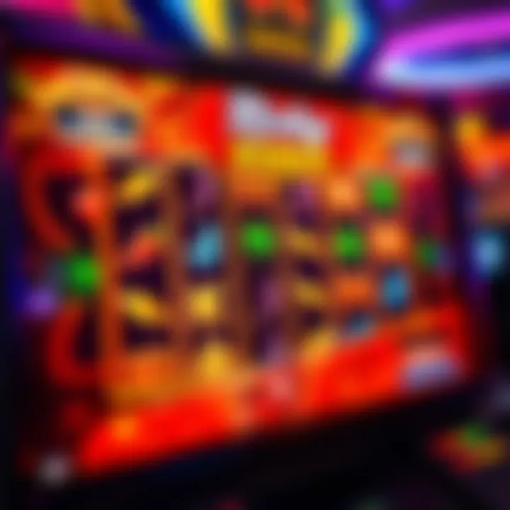 Digital slot machine screen showing vibrant game symbols and bonus notification