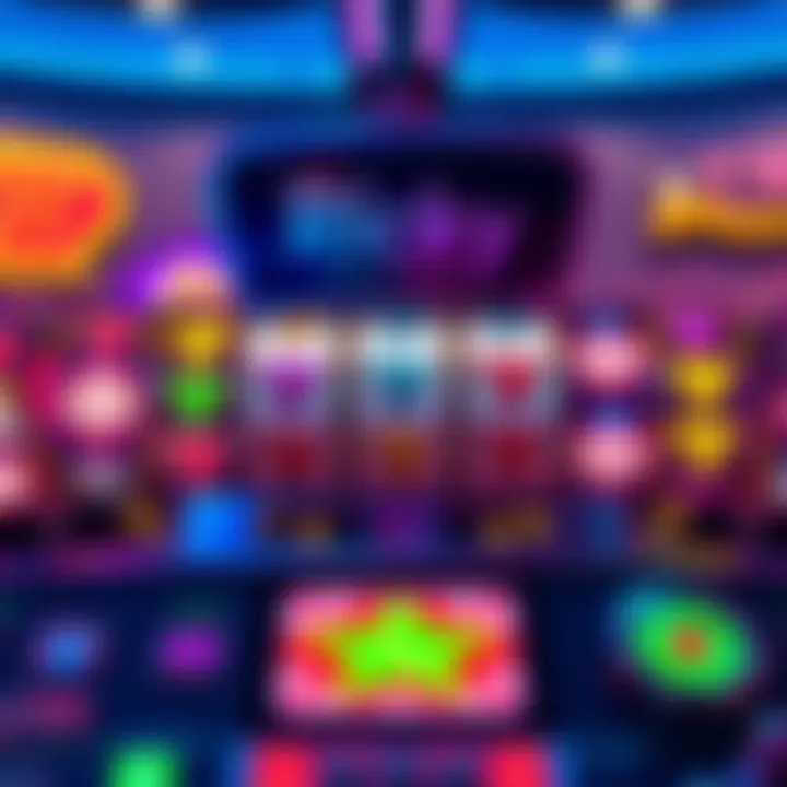 Digital slot machine featuring vibrant symbols and bright lights representing online casino free spins