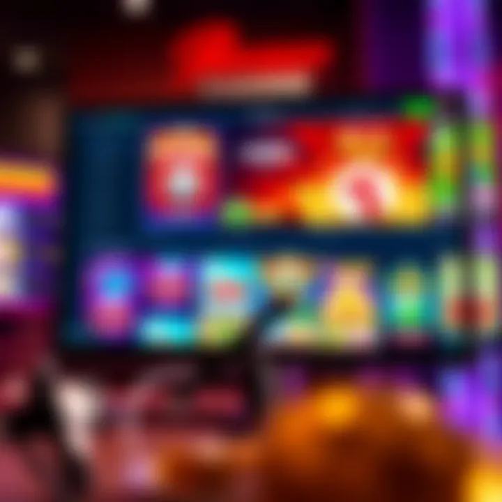 A vibrant online casino interface showcasing various slot games and card games on a desktop screen