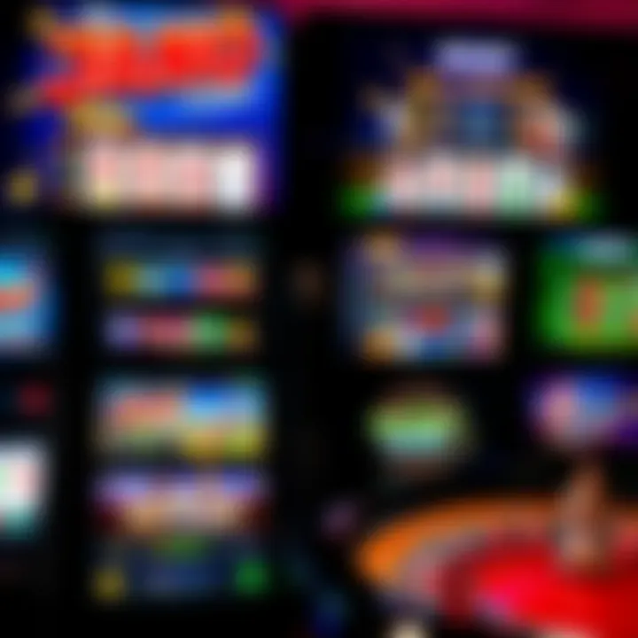 Various types of casino games displayed on digital screens showcasing slots, card games, and roulette