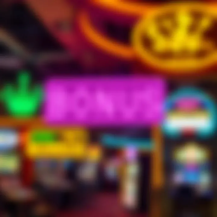 Highlighted Bonus Offers Available at RocketPlay Casino Bright neon signs highlighting casino bonus offers with sparkling effects