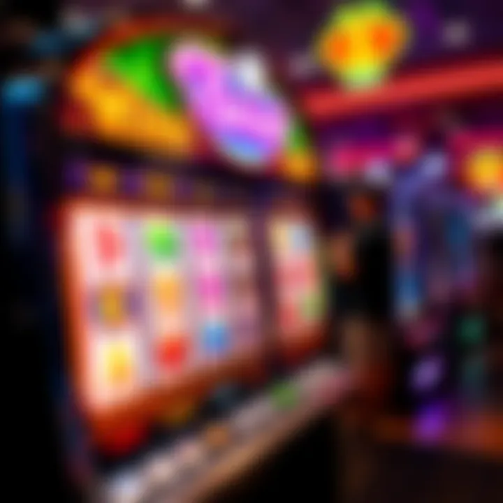 Bright and colorful digital slot machine interface with spinning reels and winning symbols