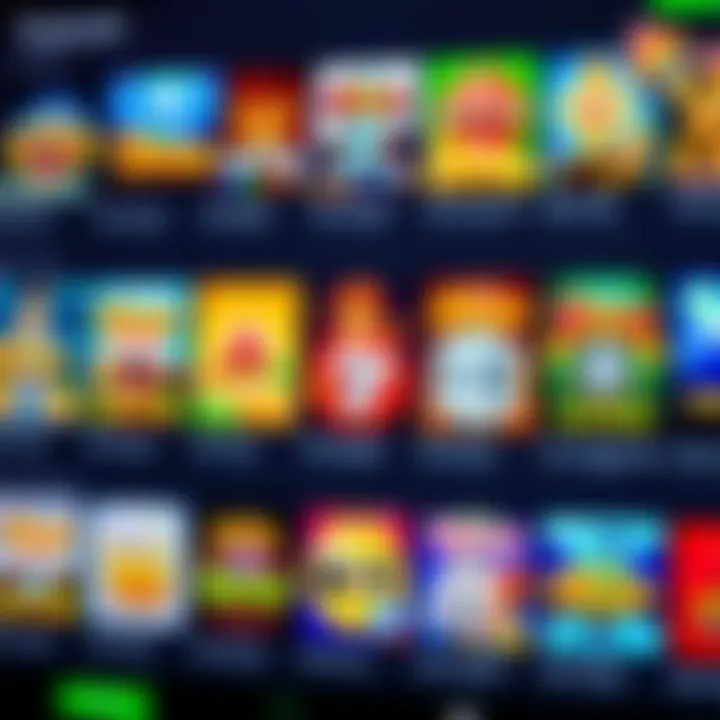 Online casino game selection featuring various slot and table game icons on a digital screen