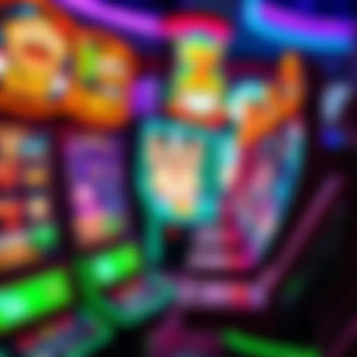 Colorful digital slot machines and game icons displayed on a vibrant gaming interface