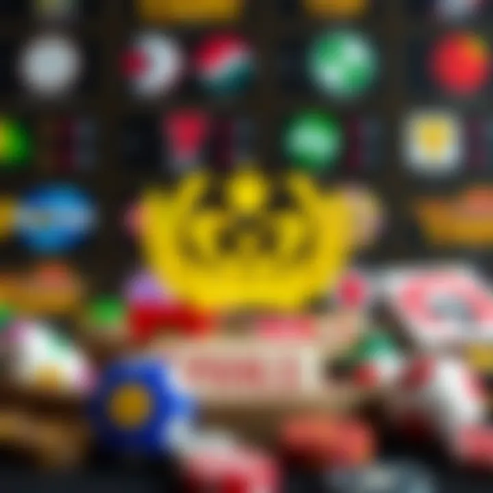 Collection of popular casino game icons with payment method symbols in background