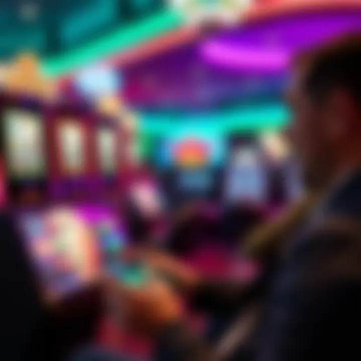 Player engaging with Royal Reels pokies on a digital device emphasizing safe and responsible gameplay