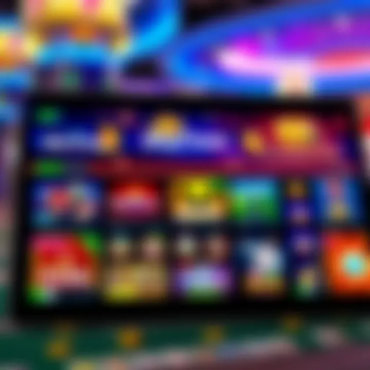 Online casino interface displaying a variety of slot machines and table games on a digital device