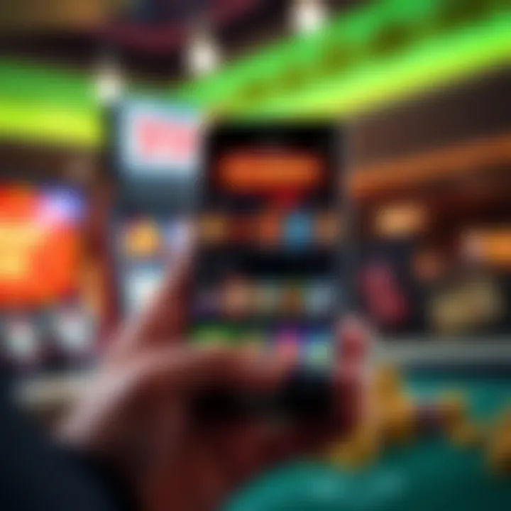 Mobile device displaying a casino app interface with various slot games and betting options