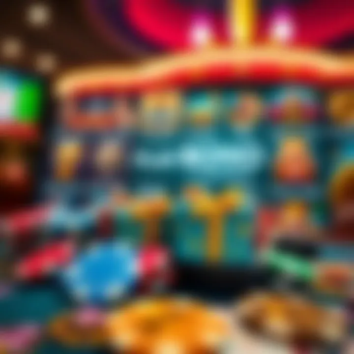 Illustration of various casino bonus icons including chips and gift boxes representing Playamo offers