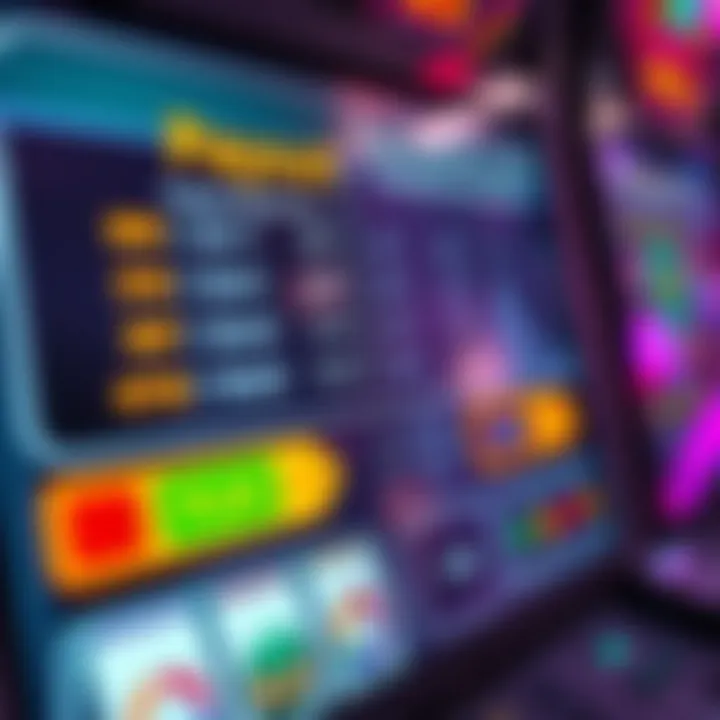 Illustration of a digital interface showing payout statistics and gaming controls on a slot machine