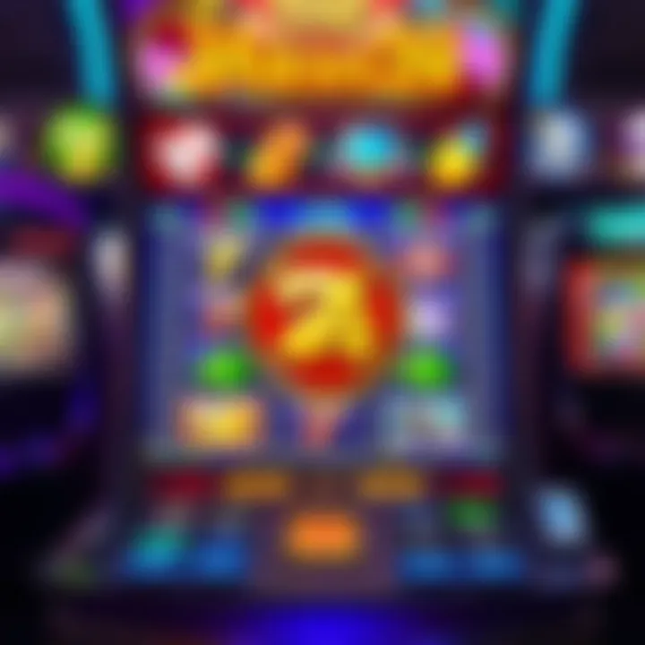 Colorful online pokies slot machine interface with various symbols and vibrant graphics