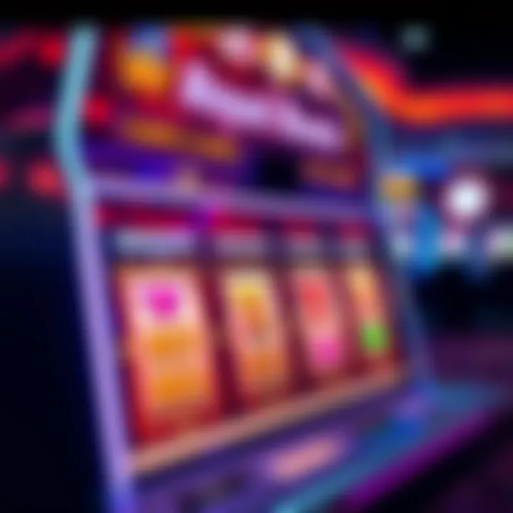 Contemporary Royal Reels Gameplay Experience Modern electronic slot machine with vibrant reels illuminated in a casino setting