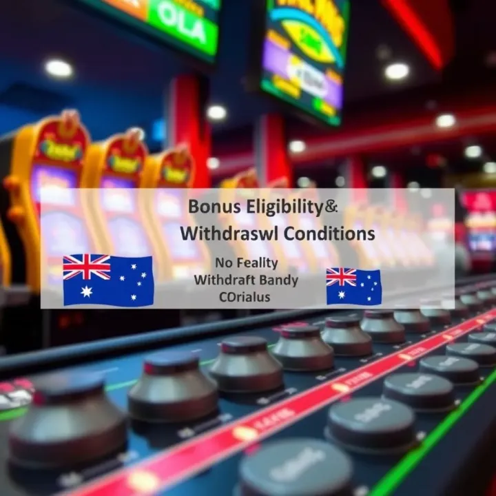 Graphic showing gaming controls and Australian flag icons representing bonus eligibility and withdrawal conditions