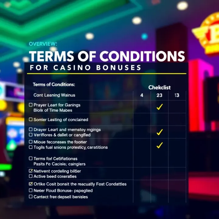 Graphic showing terms and conditions checklist for online casino bonuses