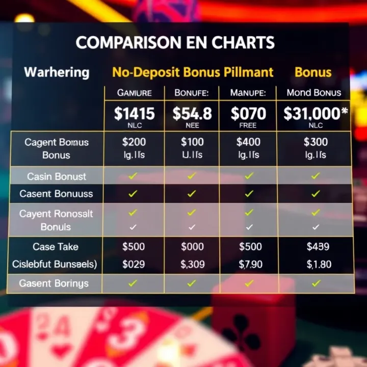 Comparison chart showing different casino bonuses and wagering requirements