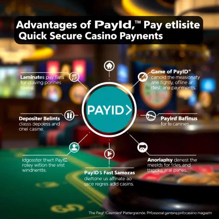 Graphic depicting the benefits of using PayID for fast and safe deposits and withdrawals at casinos