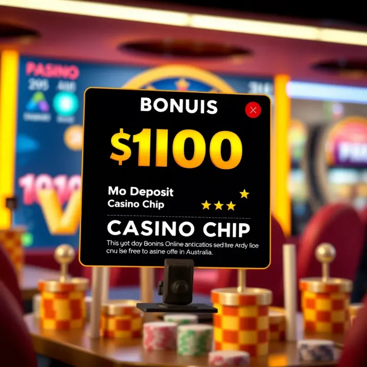 Online Casino Bonus Notification for No Deposit Chip Offers in Australia Digital representation of online casino with bonus offer notification