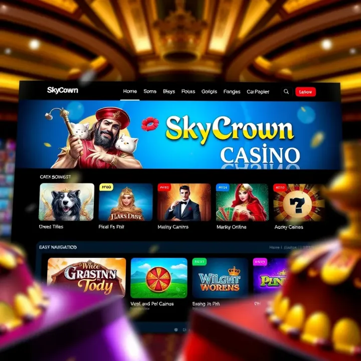 Screenshot of SkyCrown Casino homepage highlighting easy navigation and game categories