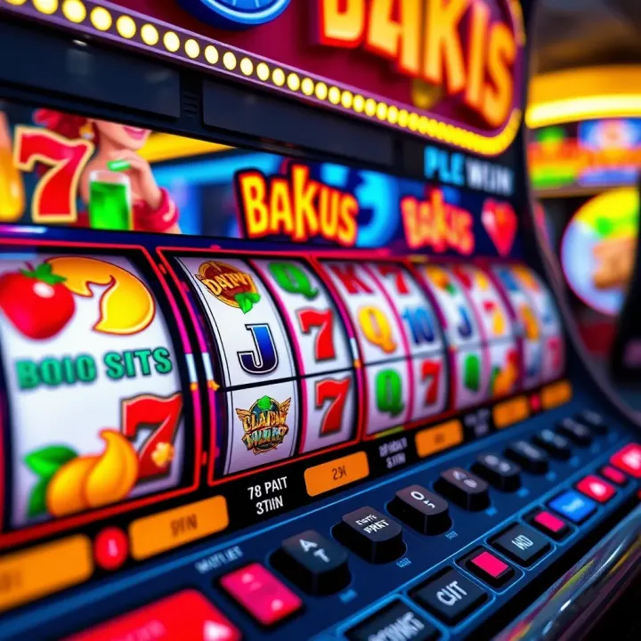 Colorful online pokies game interface with spinning reels and various symbols