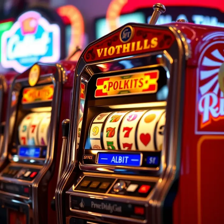 Vintage pokies machine with spinning reels and classic symbols