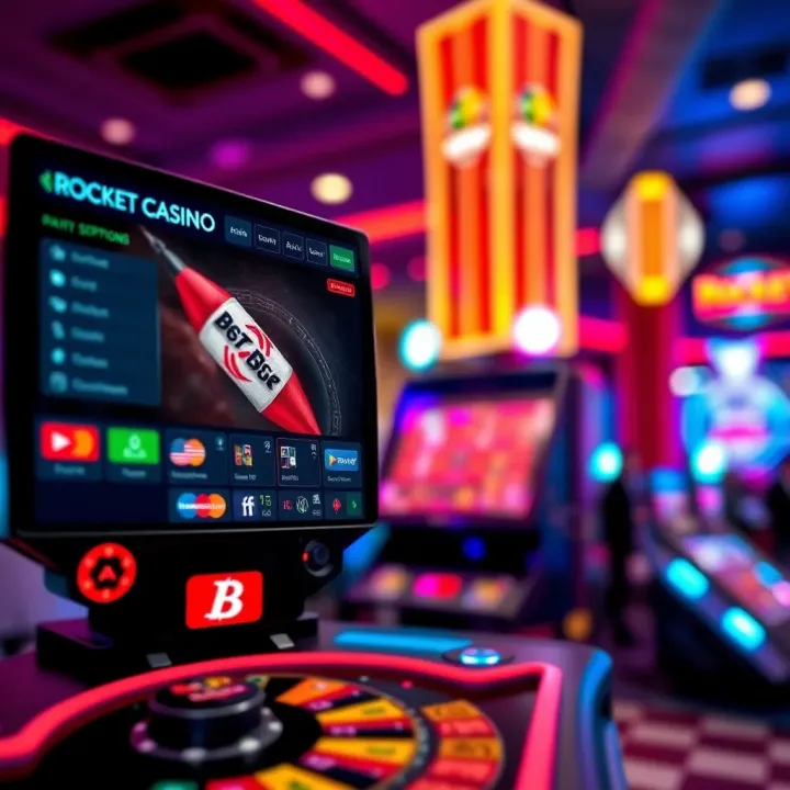 Visual representation of Rocket Casino's payment options and customer support features for Australian players