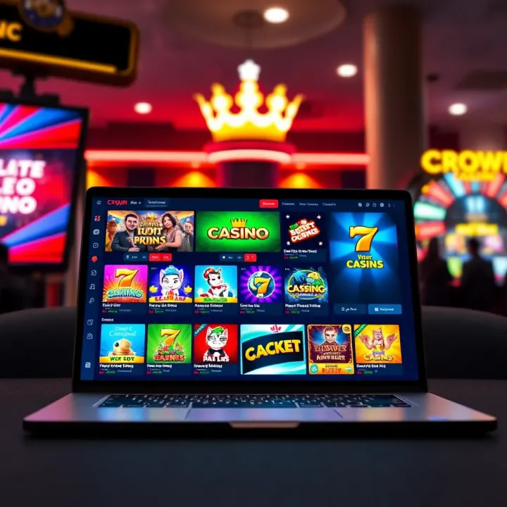 Bright digital interface displaying various casino games on a laptop screen