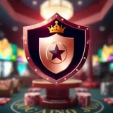 Graphic showing secure online gambling with shield and casino symbols