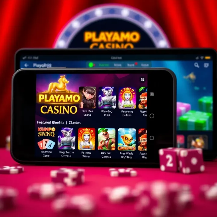 Mobile device displaying Playamo Casino app interface with various game icons