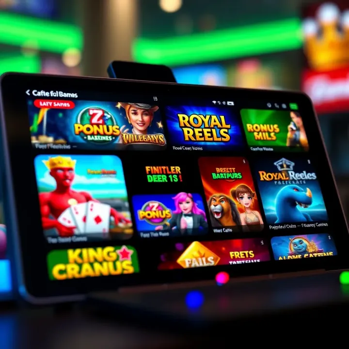 Assorted online casino games displayed on a digital device screen representing Royal Reels sister sites