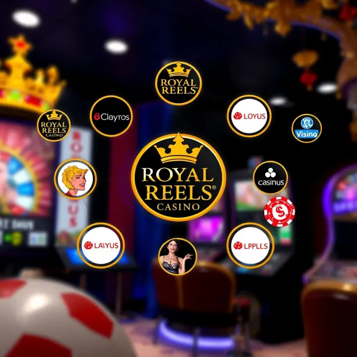 Graphic showing various online casino platforms as interconnected nodes highlighting Royal Reels and its sister sites