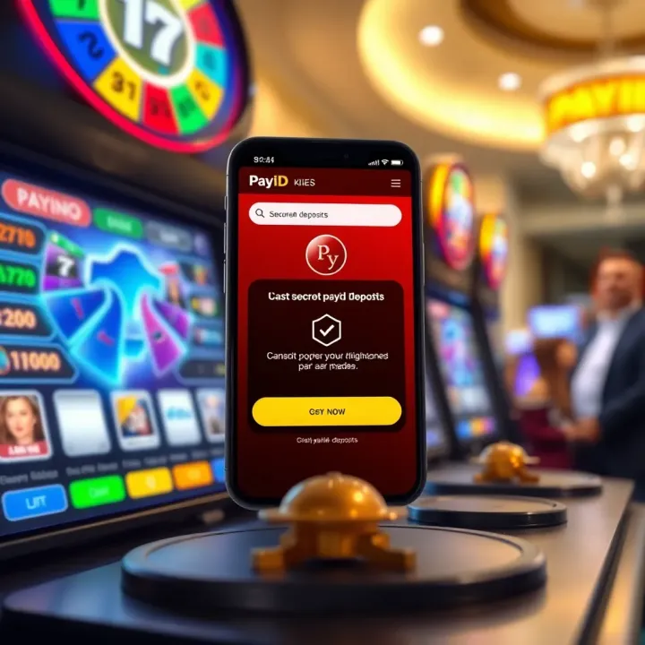Digital wallet interface showing secure PayID deposit confirmation with casino background